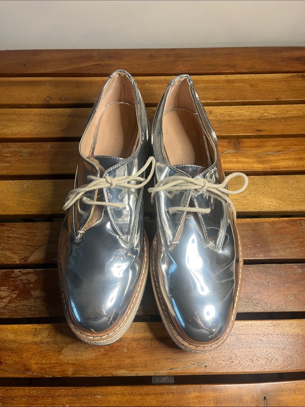 Zara Silver Metallic Espadrille Lace-Up Shoes